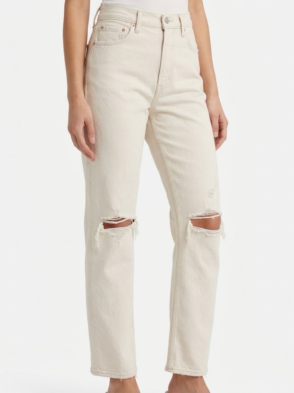 Abercrombie & Fitch Curve Love '90s Straight Ultra High Rise Off White Jeans 27